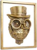 Newinhome Animal Heads Wall Decor (Includes Metal Frame) Halloween Resin Animals Sculptures Head Wall Hanging Decoration Gold vintage Wall Sculpture for Living Room Bedroom Office(Owl)