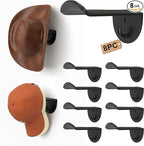 Adhesive Hat Hooks for Wall, 8 Pack, 2.9" Cowboy Hat Rack Prevents Deformation, Hat Hangers with Key Hook for Baseball Caps & Fedora, Drill or Stick, Western Decor Organizer, Black