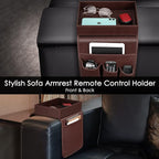 SITHON Sofa Remote Control Holder with Detachable Tray - [Non Slip] PU Leather Chair Couch Armrest Organizer Caddy with 5 Pockets for Magazines Phone iPad TV Remote Game Controller Eyeglasses (Brown)