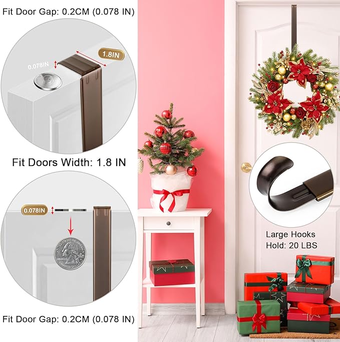 Wreath Hanger,Adjustable Length 14.9-25 Inch Metal Door Hanger,Wreath Hanger for Front Door 20 lbs Larger Christmas Wreaths Decorations Hook