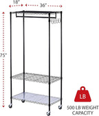 Alera ALEGR363618BL 36 in. W x 18 in. D x 75 in. H 30 Garments Wire Shelving Garment Rack - Black