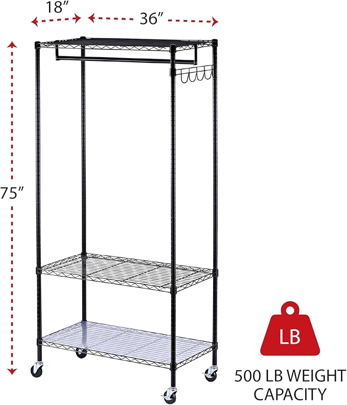 Alera ALEGR363618BL 36 in. W x 18 in. D x 75 in. H 30 Garments Wire Shelving Garment Rack - Black