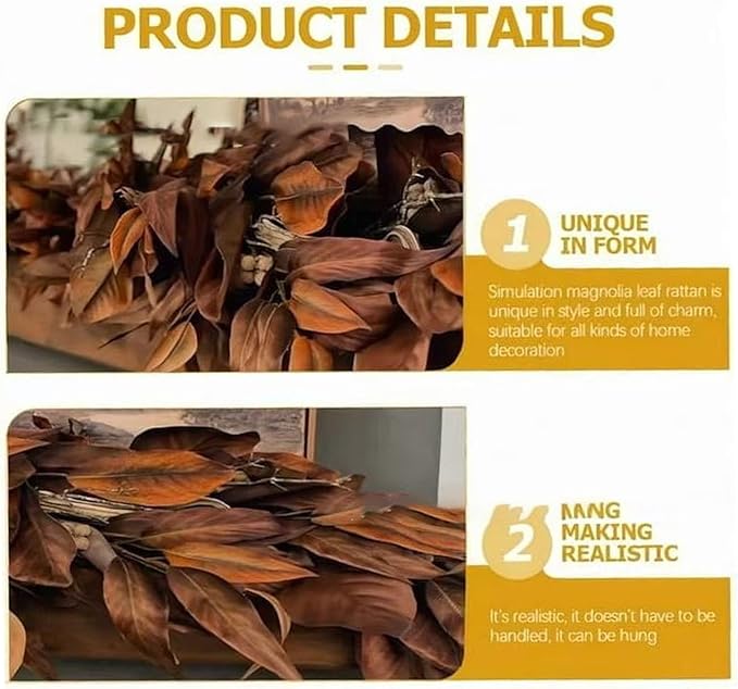 Brown Leaf Wreath, Artificial Realistic Reusable Leaf Swag Fall Porch Decorations Outdoor for Mantle Fall Decorations for Home (1-180)