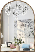 Antique Gold Arched Wall Mirror 20"x30", Ornate Beaded Metal Frame Bathroom Mirror, Vintage Decorative Wall Mirror for Bedroom, Living Room, Entryway, or Vanity Décor