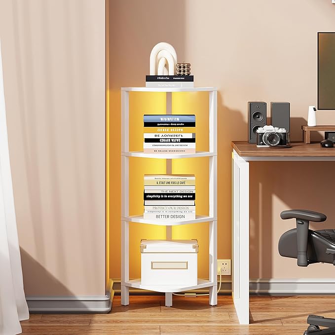 TUTOTAK Corner Shelf, 4-Tier Corner Bookshelf for Small Space, Narrow Display Corner Shelf Stand with Storage Rack, for Living Room, Bedroom, White BS08BW004L