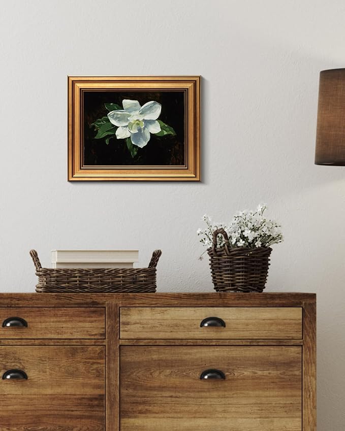 VIYYIEA Gold Framed Vintage Wall Art for Living Room, Flowers Canvas Prints Home Decor, Oil Painting Picture, Bedroom Wall Decor Gifts for Friends or Family -【Magnolia】-(10L x 8W)