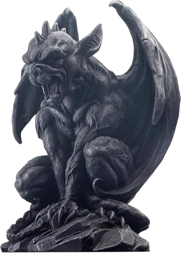 JORAE Winged Gargoyle Statue Indoor Outdoor Home Decor Sitting Guardian Sculpture Halloween Figurines, 9 in, Polyresin