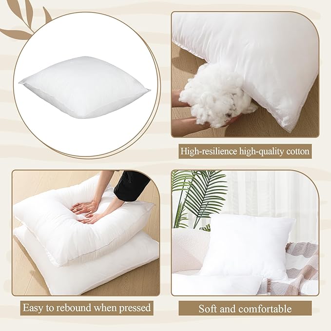 Soaoo Set of 10 Fluffy Throw Pillows Insert Bulk 26 x 26 Inches White, Filled in 400g Polyester Fiber, Decorative Square Pillows for Couch Sofa Bed and Party Supplies
