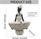 Lescafita Ivory White African Seated Woman Statue - Serene Tribal Figure with Crystal Earrings, Minimalist Resin Home Decor for Shelves/Desks (9" H)