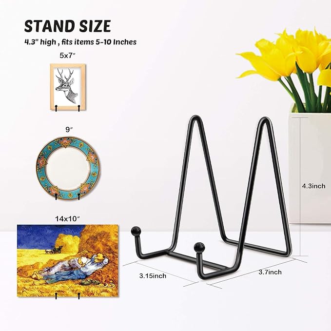 Mocoosy 2 Pack 4 Inch Plate Stands for Display - Black Iron Easel Plate Holder Display Stands Metal Frame Holder Stands for Pictures, Photo, Decorative Plate Dish and Tabletop Art