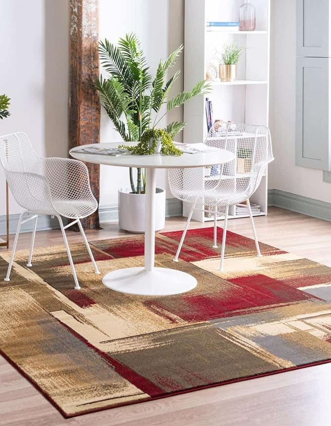 Unique Loom Barista Collection Area Rug - Timor (6' 1" Square, Multi/Red)
