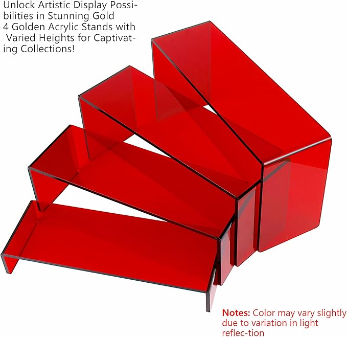 ELEGANTLIFE Acrylic Display Risers Set of 4, 4-Level Tiered Display Stands for Cupcakes, Small Figures & Jewelry, Compact Countertop Display Shelf, Multiple Colors Available (Translucent Red)