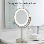 Conair Lighted Makeup Mirror, Double-Sided Vanity Mirror with 1X/10X Magnification, 3 Color Modes and 360 Rotation, Satin Nickel, BE401X2