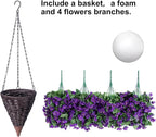 Artificial Fake Flowers Plants Hanging Baskets Outdoor Outside Spring Decor, Faux Silk Purple UV Resistant Look Real Morning Glory Home Patio Porch Balcony Decoration