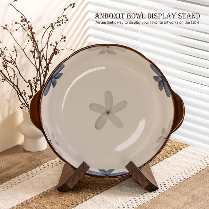ANBOXIT Bowl Stands for Display, 6.5 Inch Plate Holder, Wooden Easel Frame Holder, Display Stand for Large Deep Platters and Dishes, 6.5" H x 8.5" W x 7.8" D (For Bowls under 5" in Depth)