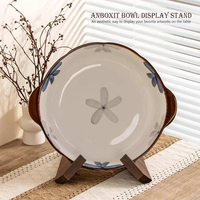 ANBOXIT Bowl Stands for Display, 6.5 Inch Plate Holder, Wooden Easel Frame Holder, Display Stand for Large Deep Platters and Dishes, 6.5" H x 9" W x 7.9" D (For Bowls under 5" in Depth)