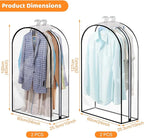 4 Pack Full Clear Garment Bags with Side Zipper, 40&50" Clothes Covers with 10" Gusset, Transparent Hanging Suit & Coat Covers for Closet Storage, Jackets, Dresses, Windbreakers