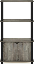 Furinno Brahms 4-Tier Multipurpose Bookcase/Bookshelf/Display Shelf/Display Rack with Door, French Oak Grey/Black