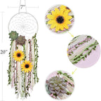 DrCor Sunflower Dream Catcher Bedroom Nursery Boho Floral Handmade Greenery Wall Hanging Decor for Party Office Teens Girls Kids Room Decor