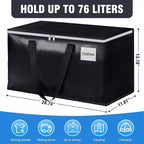 BlissTotes Moving Bags, Heavy Duty Moving Boxes with Zippers Top and Sturdy Handles, Storage Bags for Space Saving and Packing, Collapsible Moving Supplies, Storage Totes (76L, 2-Pack, Black)