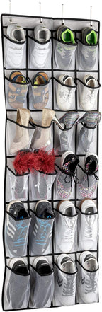 Over the Door Shoe Organizer, Hanging Shoe Organizer with 24 Mesh Large Pockets Door Shoe Rack Organizer for Men Women Kids Hanging Shoe Storage Bag.(White