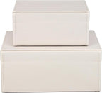 HofferRuffer Faux Leather Jewelry Boxes, Decorative Boxes Storage Accessory Organizer with Gold Hardware Decor, Classic Vegan Leather Set of 2 Pieces (CreamWhite)