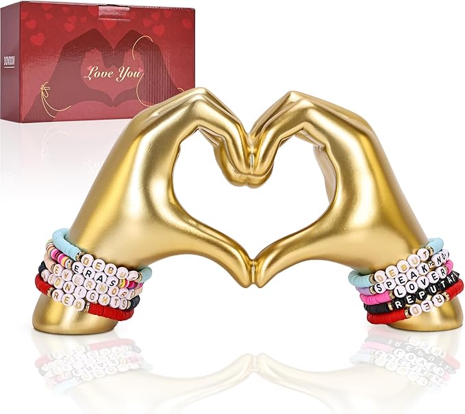 DOVDOV Heart Hand Sculpture, Gold Shelf Decoration Aesthetics for Room Bookshelf Coffee Table Dining Table Centerpiece, Birthday Gift and Memorial Gift for Women, Girlfriend Girls Mom.