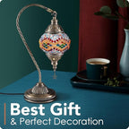 Yarra-Decor Turkish Moroccan Lamp with Bronze Base 3 Color Options Handmade Swan Neck Tiffany Mosaic Glass Bedside Lamps for Bedroom (LED Bulb Included)(5)