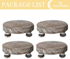 Romadedi Farmhouse Wood Riser for Display- 4 pcs Rustic Decor Mini Wooden Pedestal Stand Decorative Round Tray for Home Table Bathroom Counter Shelf Kitchen, Whitewash
