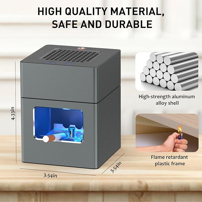 Aluminum Housing Smokeless Ashtray, Multifunctional 3 in 1 Smoke Ashtray with Lighter & USB Rechargeable, HEPA Filter, Home or Office (Grey)