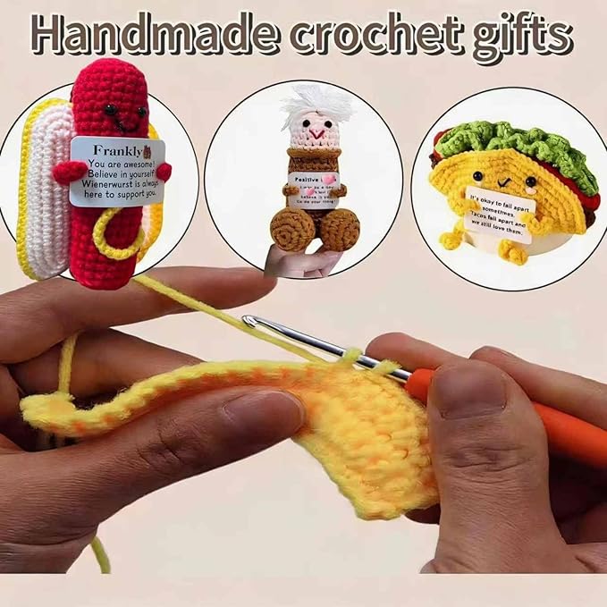 Hot Dog Crochet Gifts Cute,Funny Gag Birthday Gifts Men Women Emotional Positive Coffee Potato Hotdog Gift Plush Toy for Mom dad Christmas Friend Coworker Sister