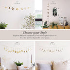 BASE ROOTS Moon Phase Wall Decor, Celestial Décor, Moon Décor & Boho Wall Décor, Gold Wall Art for Bedroom & Living Room, Bohemian Wall Decor, Handmade Hammered Metal 36" 13 Phases Moon Wall Decor, Gift for Women & Kids