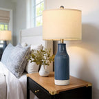 USumkky 23.75" Modern Blue Ceramic Table Lamp Set of 2 with 5FT Cord for Living Room, Farmhouse Bedside Nightstand Lamp for Bedroom Home Office Dorm