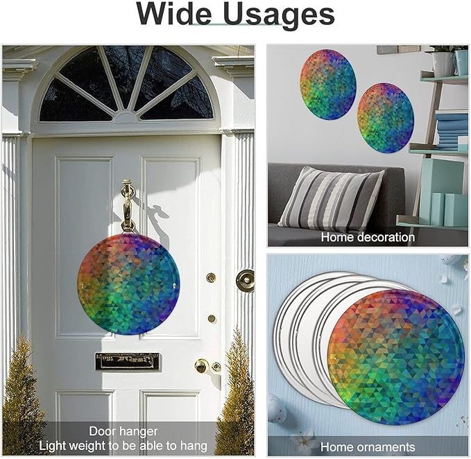 Wall Picture, with Rainbow Triangle Printed Circular Iron Hanging Picture,Wall Art Decor,Home for Bedroom Living Room Bathroom Decor,Iron Painting 11.8X11.8 in