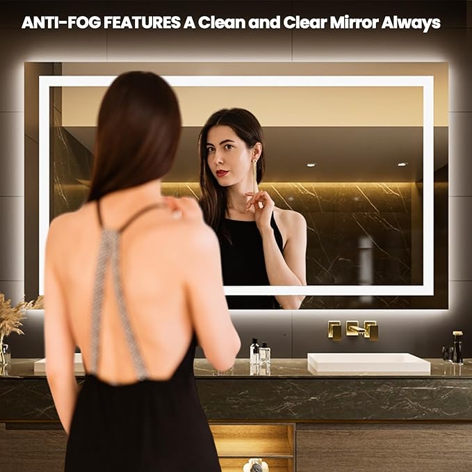 LOAAO 68"x40" LED Bathroom Mirror with Lights, Anti-Fog, Dimmable, Backlit + Front Lit, Lighted Bathroom Vanity Mirror for Wall, Memory Function