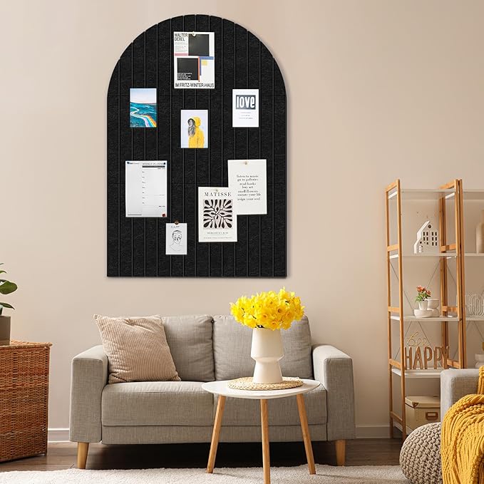 Large Cork Board for Wall & Office Decor, 36" x 24" Arched Felt Bulletin Board Pin Board Vision Board with 30 Pins – 6 Customizable Wall Tiles for Office Home Bedroom, Photo & Picture Display