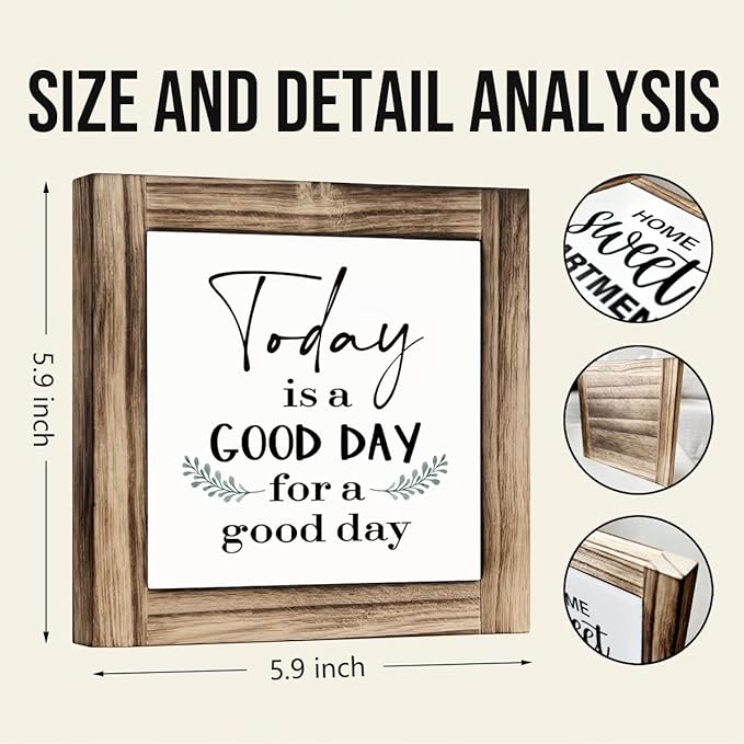 Positive Decor Signs, Decorative Wooden Box Sign, Farmhouse Decor for Shelf, Rustic Home Decors, Front Door Decors, Housewarming Gift, Today is A Good Day for A Good Day Sign, 5.9×5.9 inches