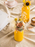 CWLWGO-Ceramic Yellow Vase Set of 3, Decorative Vases for Modern Farmhouse Decoration, Living Room Accents & Dining Table Centerpieces, Idea Bookshelf Mantel and Entrance Decor.