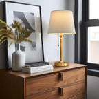 Oneach Modern Gold Brass Table Lamp Set of 2 for Bedroom Living Room 19.5'' Traditional Bedside Desk Nightstand Buffet Candlestick Samll Lamps with White Drum Shade
