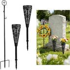 Cemetery Wreath Stands & 2 PCS Cemetery Vase, 38" Christmas Metal Wreath Holder Stand with Cross 3 Pronged Decor, Gravestone Wreath Hanger Headstone Flower Holder for Xmas Memorial Day Graveside Decor