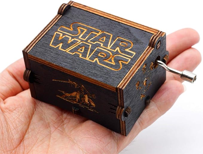 Huntmic Black Wood Star Wars Music Box, Antique Carved Hand Cranked Wooden Musical Boxes Home Decoration Crafts for Children Gifts (Black-Star war)