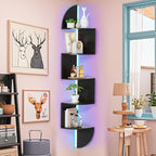 Waipfaru Corner Shelf, 5 Tier Bookshelf with LED Light, Corner Shelf Wall Mounted, Floating Shelves for Wall, Display Stand for Bedroom, Living Room, Bathroom, Home, Office, Black