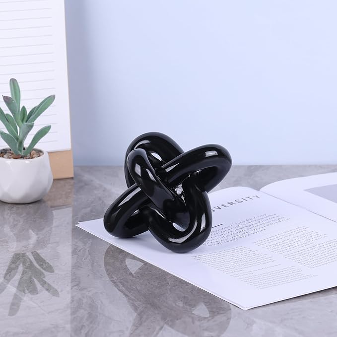 DOVDOV Black Knot Sculpture, Triple Knot Statue, Black Home Decor, Perfect for accenting Rustic-Style Coffee Tables, Living Room TV Stands, Dining Tables, and entryway Shelves.