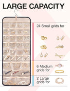 BAGSMART Hanging Jewelry Organizer Storage Roll with Hanger Metal Hooks Double-Sided Jewelry Holder for Earrings, Necklaces, Rings on Closet, Wall, Door, 1 piece, Large, Black