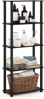Furinno Turn-N-Tube 5-Tier Multipurpose Shelf / Display Rack / Storage Shelf / Bookshelf, Square Tubes, Dark Cherry/Black
