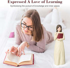 Cuayaes Book Lover Gifts for Women Readers, Teachers, Graduates, Students, Bookshelf Decor Aesthetic Hand Painted Sculpted Figure for Home Desk Office Living Room Decor
