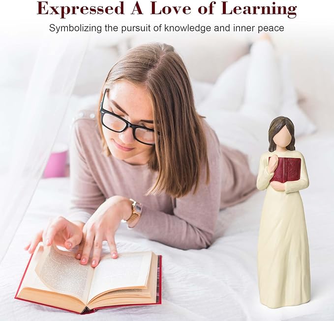 Cuayaes Book Lover Gifts for Women Readers, Teachers, Graduates, Students, Bookshelf Decor Aesthetic Hand Painted Sculpted Figure for Home Desk Office Living Room Decor