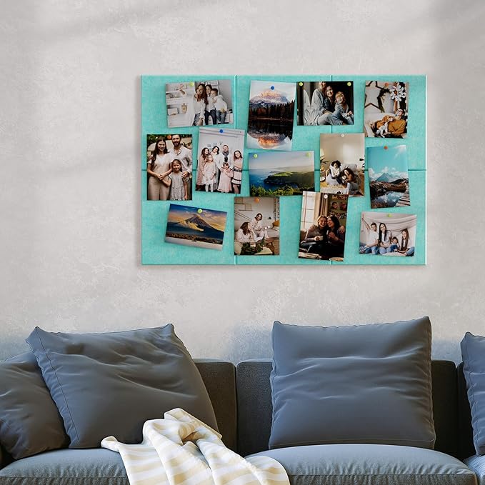 MaxGear Large Cork Board for Wall 36" x 24", Aqua Blue Bulletin Board, 6 Pack Felt Wall Tiles with Pushpins, Cork Boards for Office Push Pin Board Tack Board Felt Board