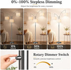 Nintiue Dimmable Floor Lamp - 3 Lights Brushed Nickel Arc Floor Lamps for Living Room,1000LM Modern Tall Standing Lamp with White Shades,Mid Century Tree Floor Lamp for Bedroom,3 LED Bulbs Included