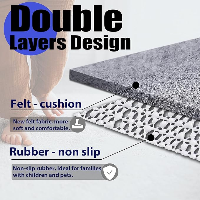 Non Slip Rug Pad Grippers - 10x14 Ft, 1/4" Thick, Felt + Rubber Double Layers Area Carpet Mat Tap, Provides Protection and Cushioning for Hardwood or Tile Floors